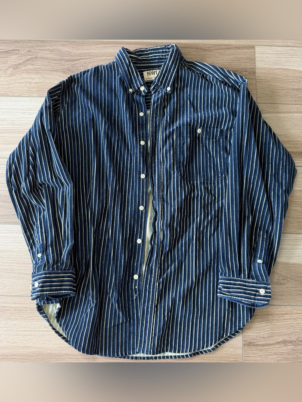 Vintage Northwest Territory Blue Yellow Striped Flannel Button Down Shirt